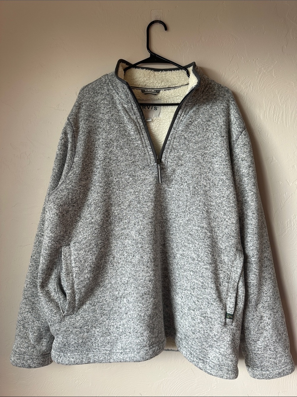 Orvis Gray Sherpa-Lined Half-Zip Pullover Jacket